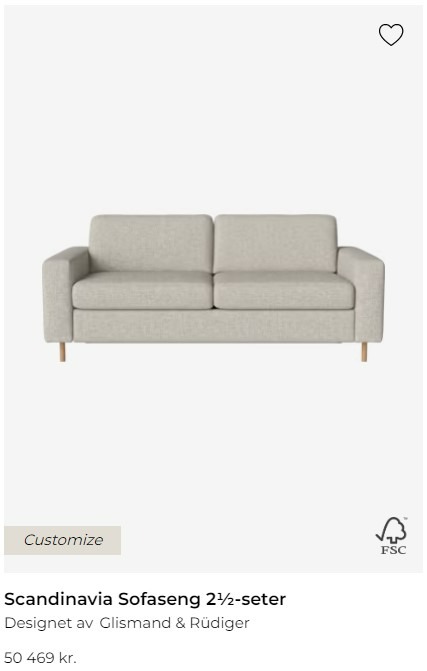 Bolia Scandinavia sovesofa følger hybelen.